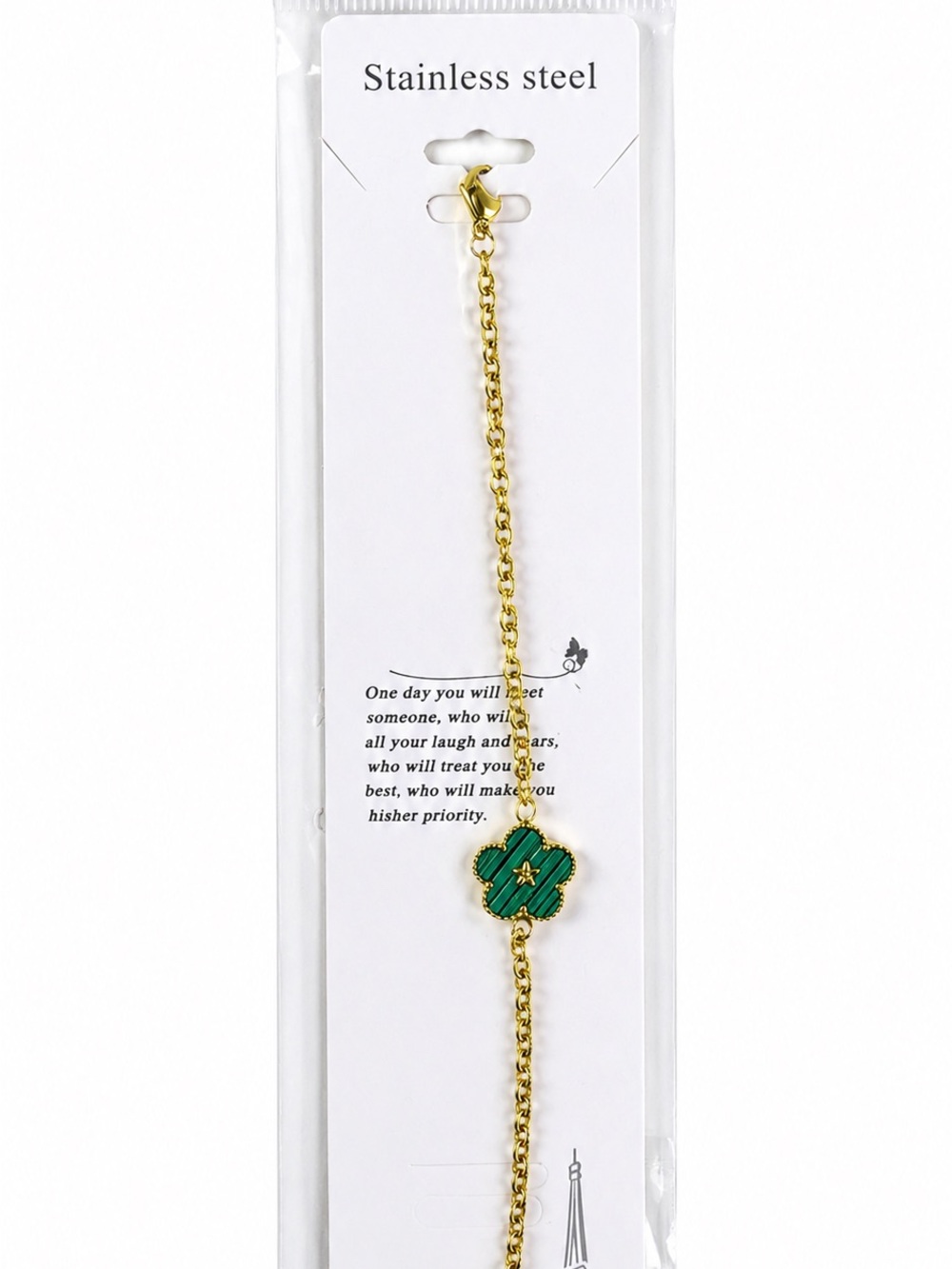 Gold-Tone Bracelet with Green Clover Charm